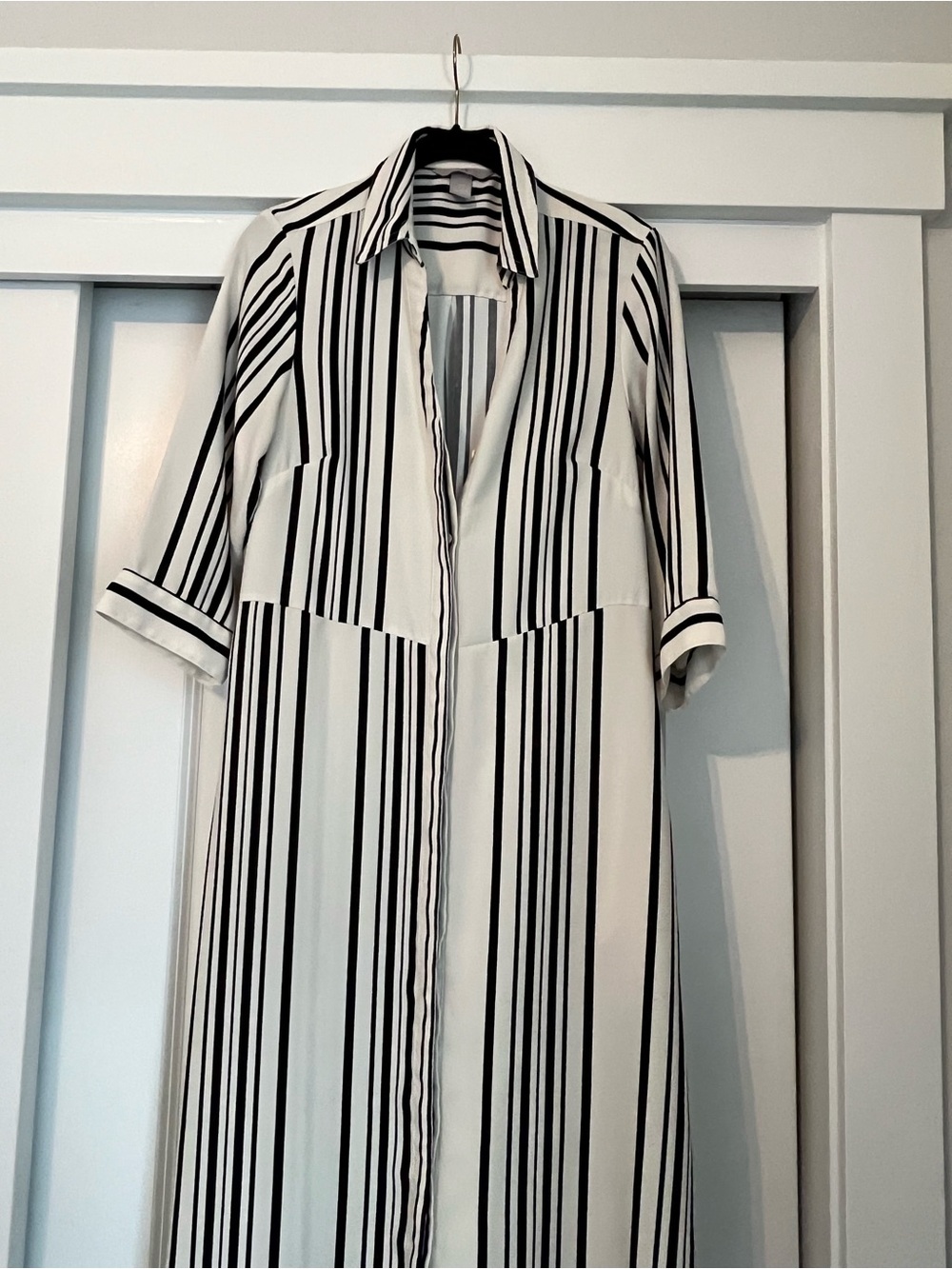 H&M Black & White Vertical Stripe Long Sleeve Shirt Dress